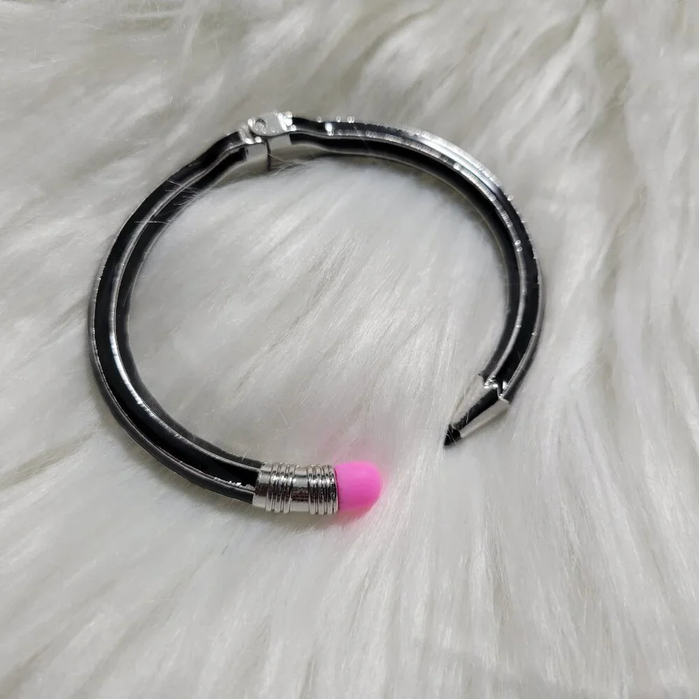 Black Pencil Design Hinged Bracelet